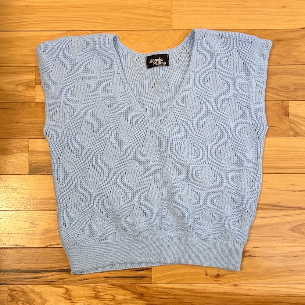 Vintage Angela Pellino Cottagecore Light Blue Women's Top (large)